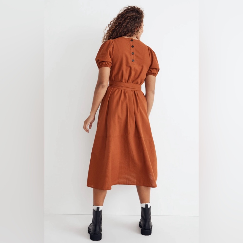 Madewell Seersucker Belted Midi Dress - size M - Picture 2 of 7